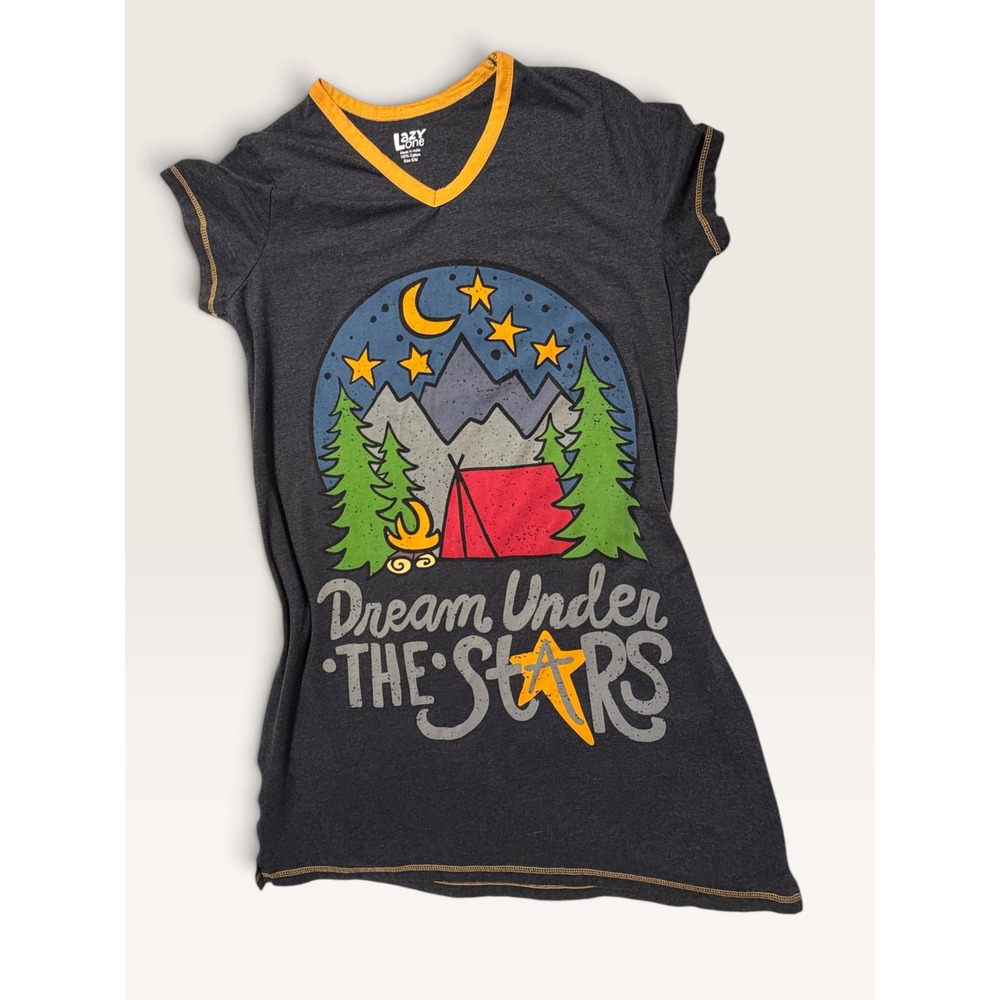 Lazy One Dream Under The Stars Nightshirt Womens SM Gray Camping Hike Tent Gorp